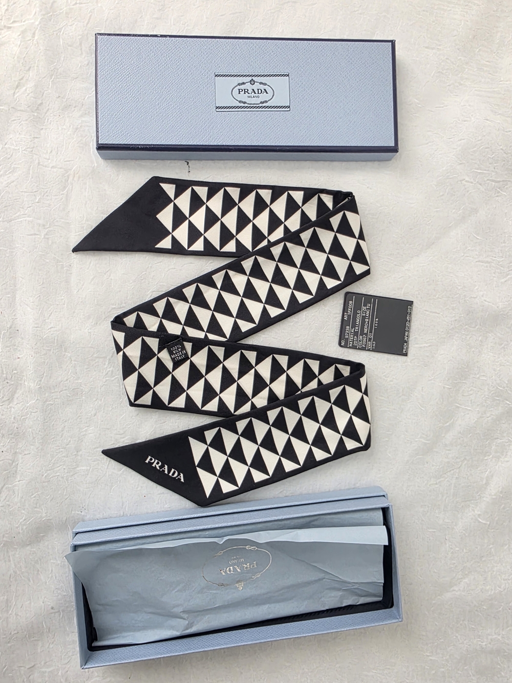 Auth Prada Triangle Geometric Silk Twilly